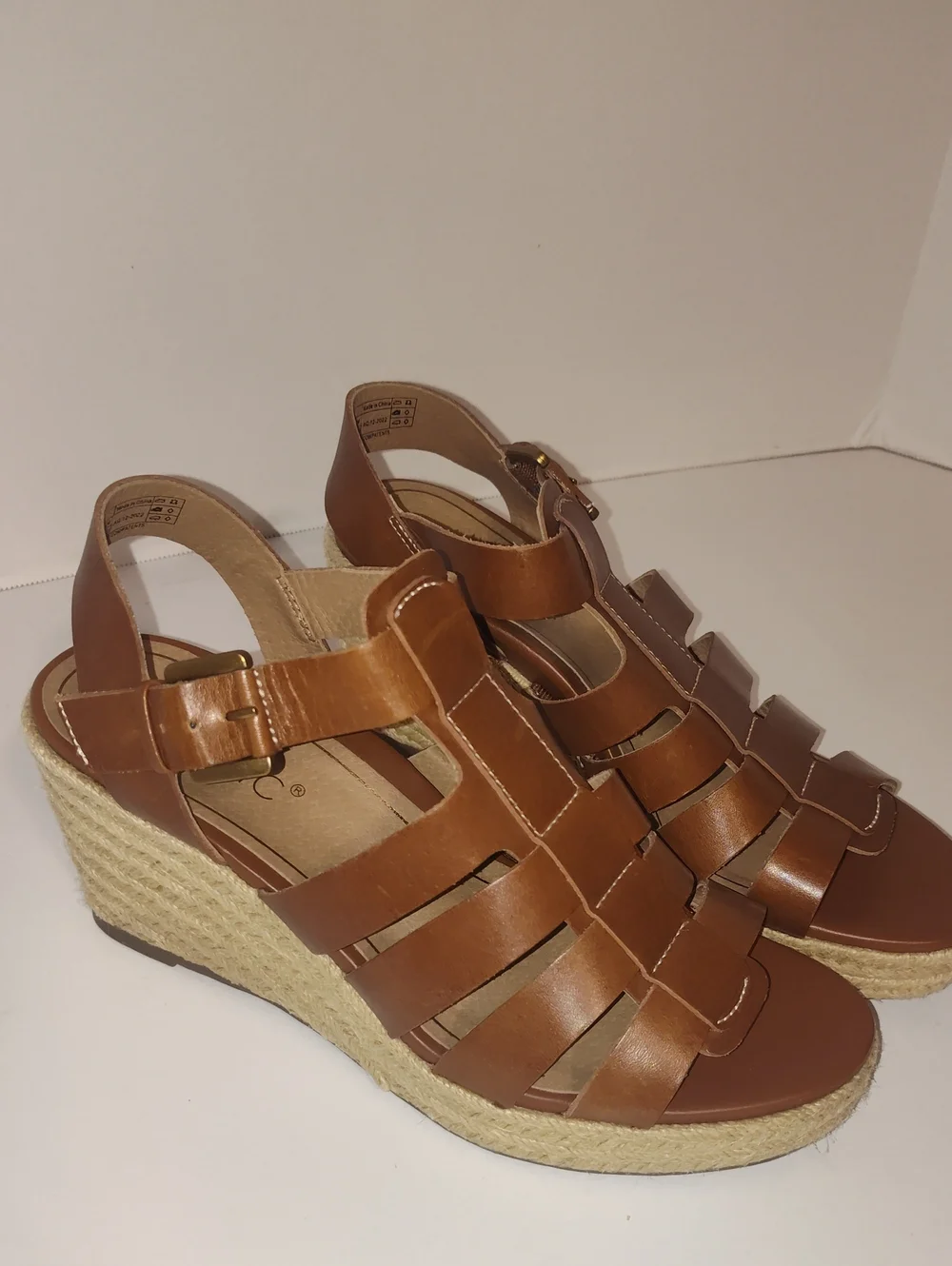 Vionic Tan Brown Wedge Sandals with Espadrille Sole